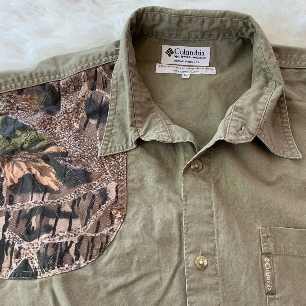 COLUMBIA • Vintage 90s Shooting Shirt Men XL Olive Camo Long Sleeve Hunting - Picture 4 of 9